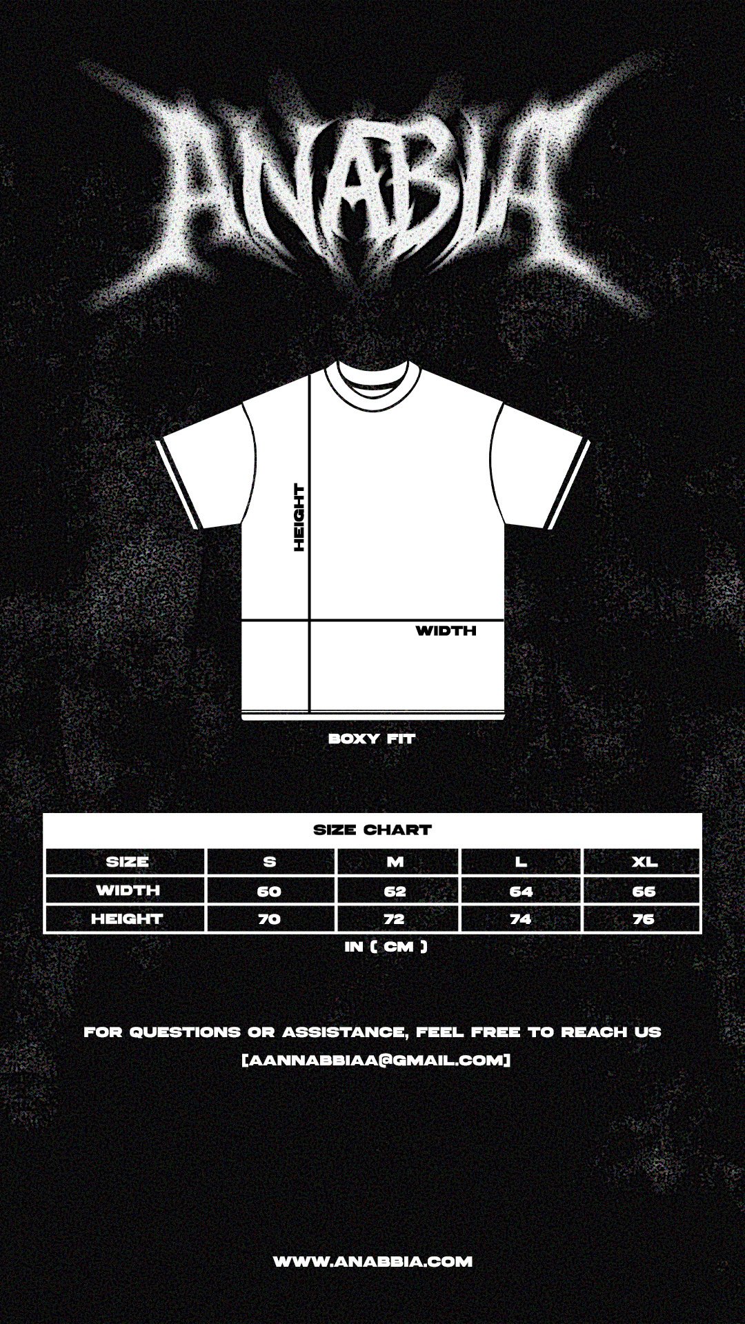 Size Chart - Width and Height